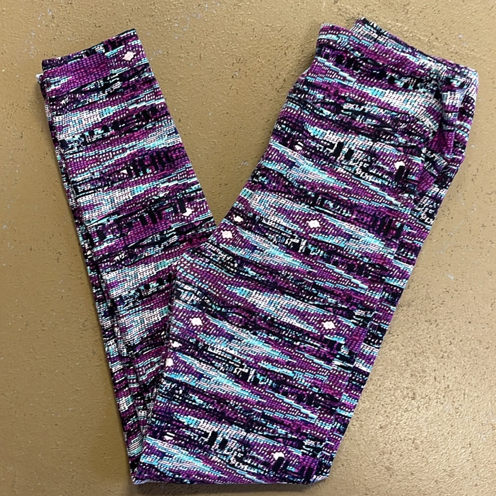 LuLaRoe OS One Size Purple Black Leggings EUC